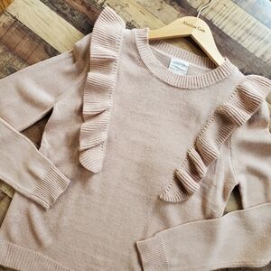 Sienna Sky Blush Pink Tan Neutral Pink Beige Frilly Ruffled Crewneck Sweater S